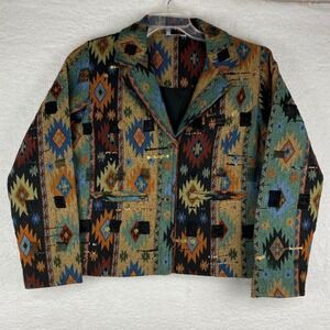 Southwestern Tribal Jacket Sequins Embellished Geometric Pattern Blazer Womens M
